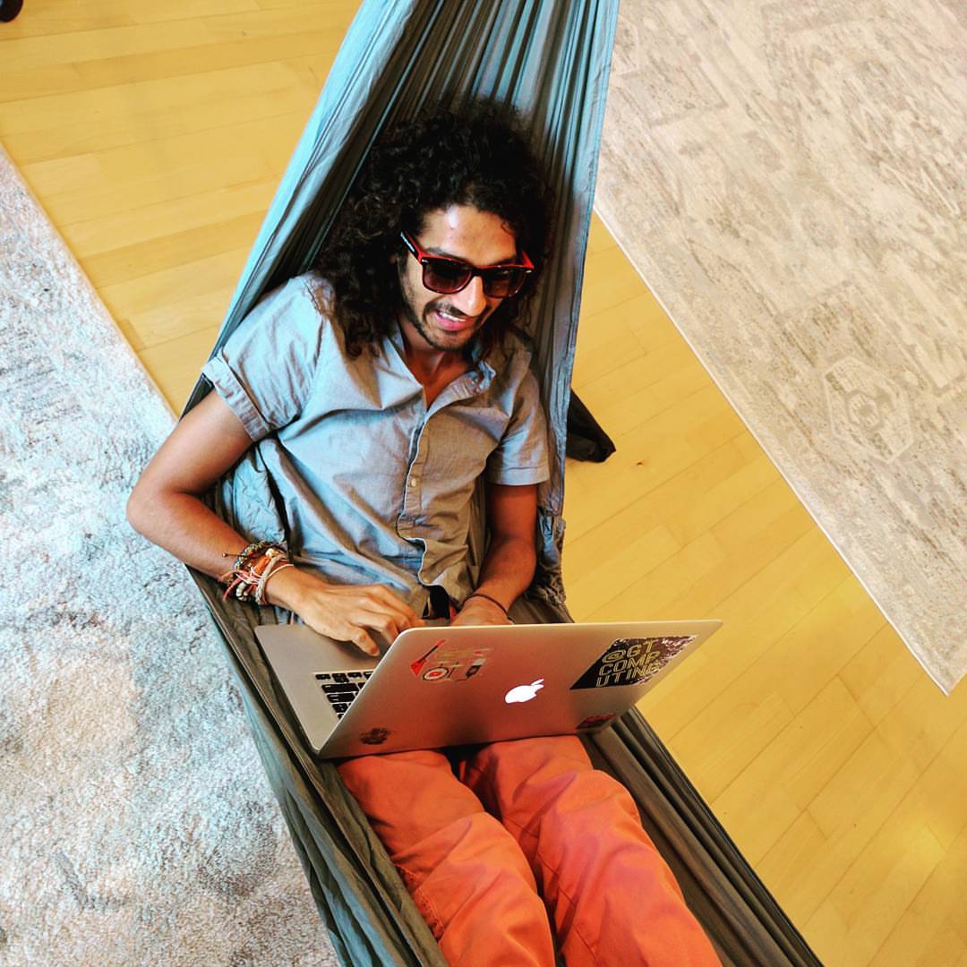 Working in a hammock